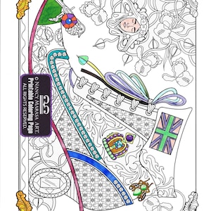Fantasy Footwear - British Bootie Coloring Page - (Beautiful Fashion Shoes printable pages, adults and teens, Artistic, Goofy, Fun)