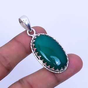 Natural Green Onyx Gem Stone Pendant, 925 Silver Pendant, Boho Silver Jewelry, Gift For Her, Handmade Silver Pendant, Oxidized Pendant Item