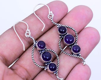 Boucles D'oreilles Argent 925 Bohème Avec Perles Améthyste - Modèle Ancien, Dormeuses