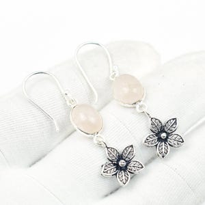 Pink Rose Quartz 925 Sterling Silver Gemstone Earring~ Oval Shape Jewelry ~ Handmade Jewelry ~ Gift For Christmas- Bezel Silver Earring