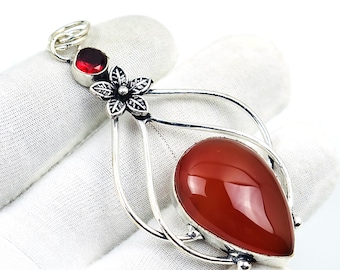 Boho carneoolpeerhanger: handgemaakte vintage sieraden van 925 sterlingzilver