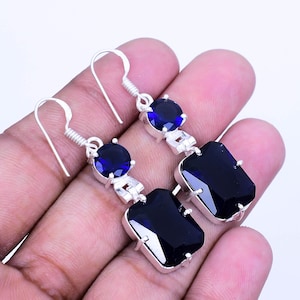 Gemstone Blue Sapphire Quartz Earrings 925 Sterling Silver Earrings Sapphire Earring Handmade Earrings Sapphire Jewelry Gift For Her2025