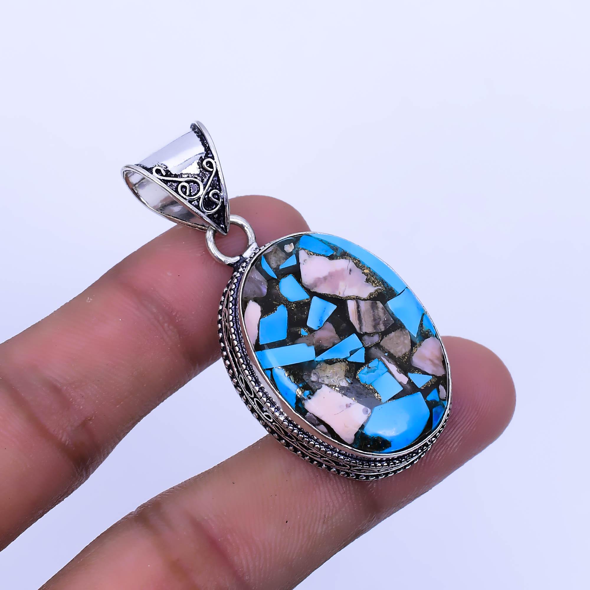 ボヘミアン風コッパーターコイズ925シルバーペンダント - ヴィンテージ