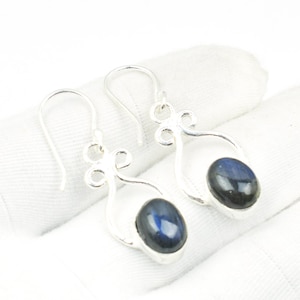 Natural Blue Fire Labradorite 925 Sterling Silver Gemstone  Pair Flower Work Earring ~ Handmade Jewelry ~ Elegant Earring ~ Dangle Earring