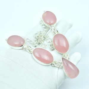 Rose Quartz Necklace  925 Sterling Silver Necklace! Gemstone Necklace! Bohemian Necklace! Ethnic Style Jewelry! Handmade Statement Necklace