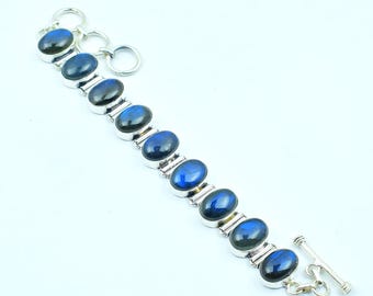 Pulsera de labradorita de fuego azul: joyería bohemia de plata de ley 925 hecha a mano