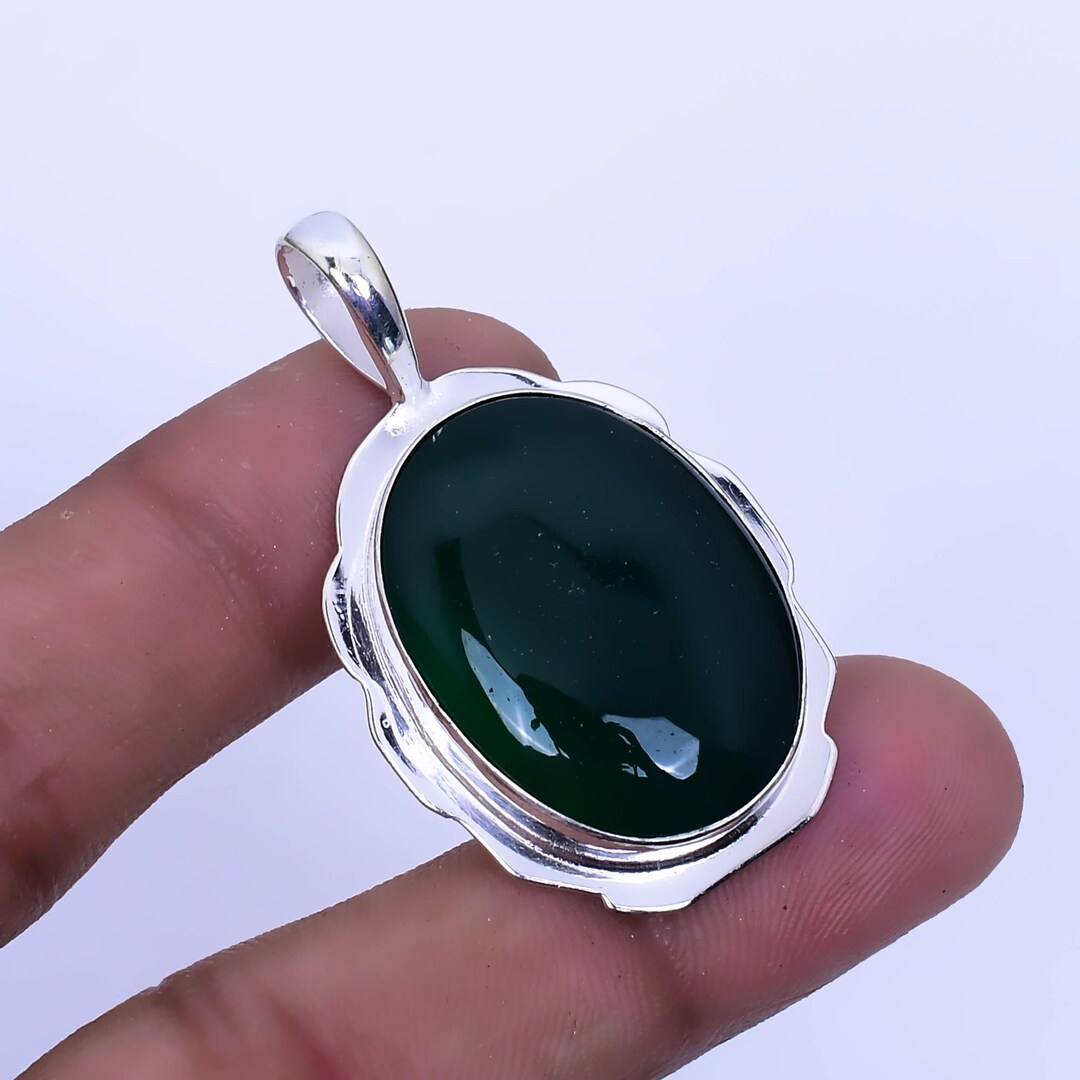 Vintage Green Onyx 925 Silver Pendant: Boho Hippie Style - Etsy Israel