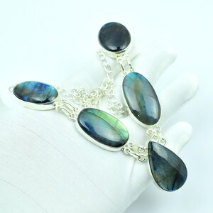 Labradorite Necklace-925 Sterling Silver Necklace- Adjustable Chain Necklace-Natural Gemstone Necklace-Designer Necklace for Christmas Gifts