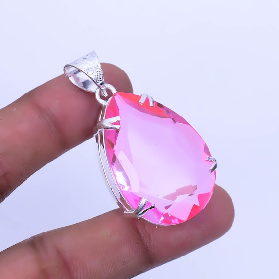 Pink Kunzite Gemstone Pendant: Pear Shape 925 Sterling Silver Handmade Bohemian Jewelry Unisex Jewelry