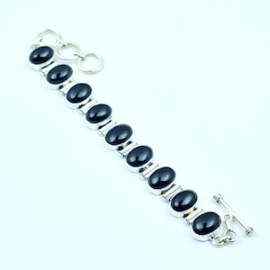 Black Onyx Gemstone Bracelet | 925 Sterling Silver Chain Bracelet | Handmade Adjustable Bracelet | Women Jewelry | Valentine Day Gift
