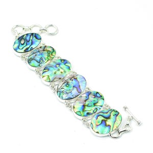 Abalone Shell Bracelet, Natural Shell Gemstone Silver Bracelet, Handmade Southwestern Jewelry Gift for Her/Love, Silver Bracelet With Chain