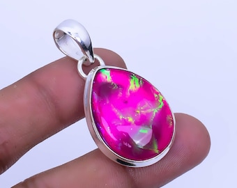 Pink  Triplet Opal Gemstone Pendant: Pear Shape 925 Silver Bohemain Jewelry Handmade Jewelry