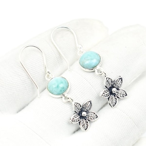 Natural Larimar Earrings, 925 Sterling Silver Hoop Earrings, Larimar Jewelry, Blue Gemstone Earrings, Unique Birthday Gift, Christmas Gift