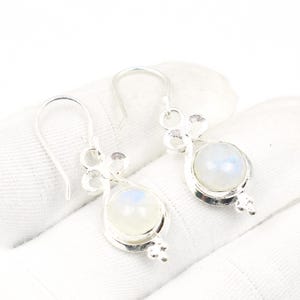 Natural White Rainbow Moonstone 925 Sterling Silver Gemstone Hook Earring ~ Handmade Jewelry ~ Moonstone Earring ~ Gift For Anniversary
