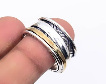 Sterling Silver Mixed Metal Spinner Ring: Handmade Boho Two Tone