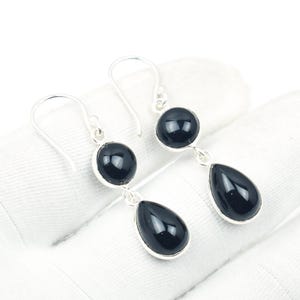 Natural Black onyx Earring 925 Sterling Solid Silver Earring - 2 Stone Earring - Earring For Women -  Onyx Earring Birthday Gift Earrings