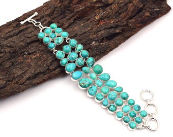 Handmade Turquoise & Sterling Silver Bracelet - Adjustable Boho Jewelry