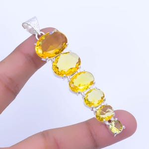 Favorite Gemstone Citrine Yellow Quartz Silver Pendant 925 Sterling Silver Oval-Pear Shape Pendant | Silver Pendant Jewelry Gift for her/him