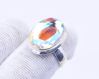 Angle Aura Quartz Ring: Sterling Silver Boho Jewelry
