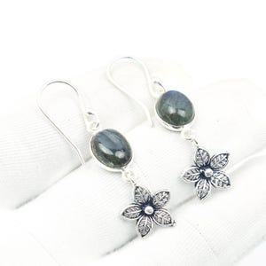 Natural Blue Fire Labradorite 925 Sterling Silver Gemstone  Pair Flower Work Earring ~ Handmade Jewelry ~ Elegant Earring ~ Dangle Earring