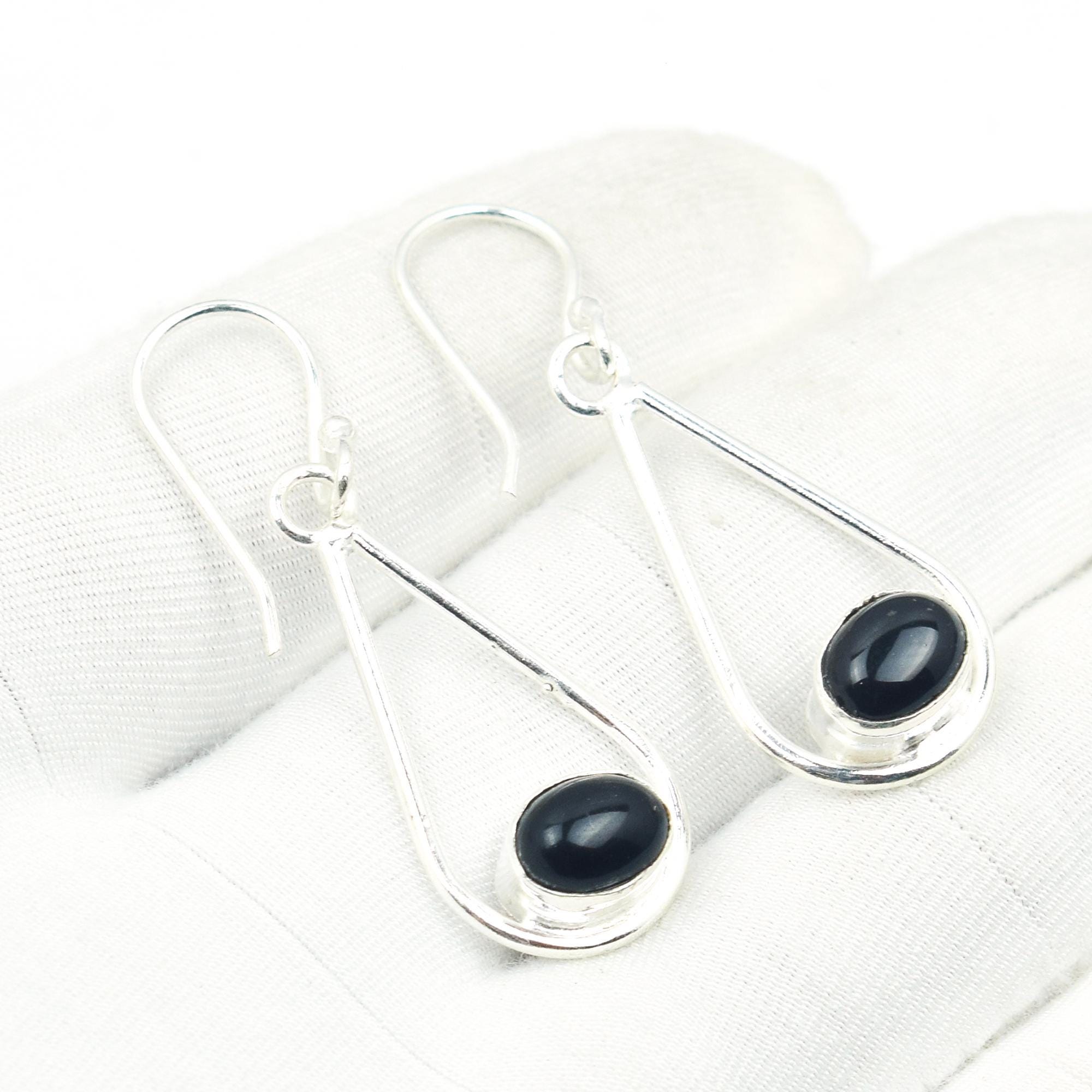 Orecchini vintage in argento sterling con onice nero e marcasite