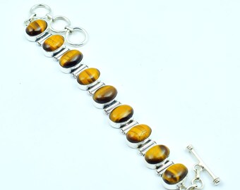 Tiger Eye 925 Sterling Silver Bracelet: Adjustable Boho Gemstone Jewelry