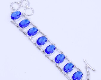 Adjustable Tanzanite 925 Silver Bracelet - Oval Gemstone, Boho Style