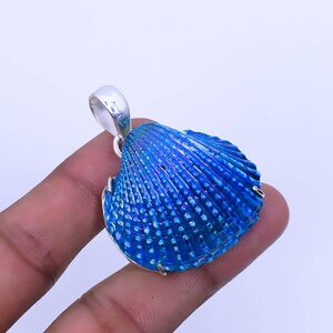 Elegant Blue Sea Shell Gem Stone Pendant, 925 Silver Pendant, Boho Jewelry, Designer Silver Pendant, Prong Setting Pendant, Etsy Silver Item