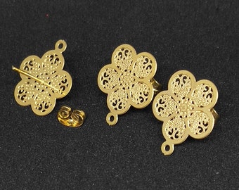15 mm acero inoxidable aretes con lazo oro plateado conectores de forma de flor para DIY aretes de moda joyería accesorios de fabricación