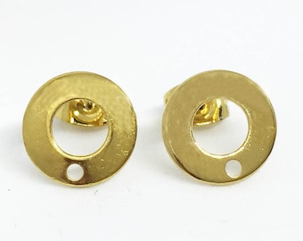 Auriculares de oro de acero inoxidable de 10 mm con bucles, poste de pendientes de pernos geométricos redondos huecos para pendientes que hacen hallazgos