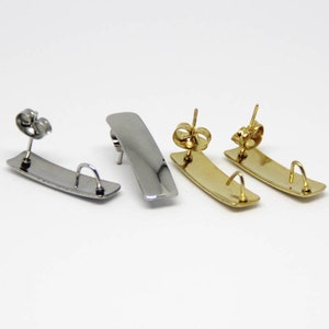 10pcs Stainless Steel Bar Earring Post Rectangle Gold Tone Dull Silver Tone DIY Stud Earring Findings with Loop