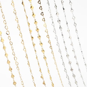 1 metro de aço inoxidável 18K banhado a ouro coração corrente soldada coração elo correntes para fazer jóias DIY resistente à água