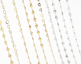 1 Meter Stainless Steel 18K Gold Plated Heart Chain Soldered Heart Link Chains for DIY Jewelry Making Water Resistants
