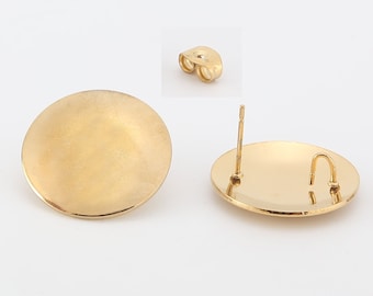 Boucles d’oreilles en acier inoxydable Gold Silver Stud Post avec boucle 15mm Convex Round Ear Components for Earring Making