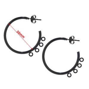 10 st. rostfritt stål, förgyllda, 15 mm, 20 mm, 30 mm, örhängesstift med ögla, C-formade örhängen, örhängestillbehör, gör-det-själv, örhängen för kvinnor, tillverkning 4 Loop Black 30mm