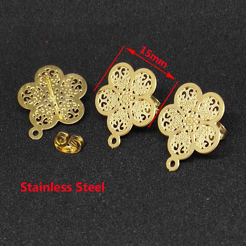 15mm Stainless Steel Stud Earrings With Loop Gold Plated Etsy