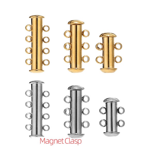 3pcs Stainless Steel Multi-Strand Necklace Clasps Magnetic Slide Tube Lock Jewelry Connectors for Layered Bracelet Necklace Jewelry Crafts