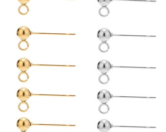 10pcs Stainless Steel Gold ball Stud Earring Posts Hypoallergenic DIY Earring Components For Earrings Making