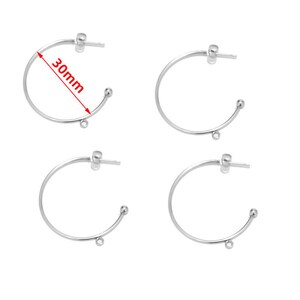 10 st. rostfritt stål, förgyllda, 15 mm, 20 mm, 30 mm, örhängesstift med ögla, C-formade örhängen, örhängestillbehör, gör-det-själv, örhängen för kvinnor, tillverkning 1 loop Steel 30mm