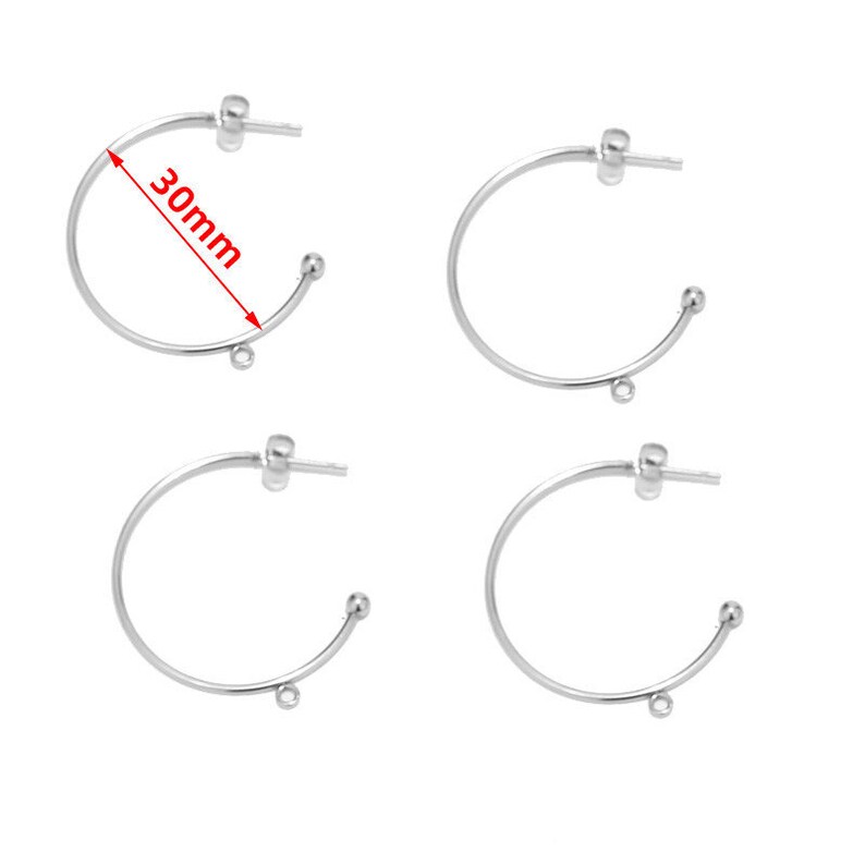 10 st. rostfritt stål, förgyllda, 15 mm, 20 mm, 30 mm, örhängesstift med ögla, C-formade örhängen, örhängestillbehör, gör-det-själv, örhängen för kvinnor, tillverkning 1 loop Steel 30mm