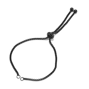 May include: A black adjustable bracelet with a chain link design and a sliding bead closure.
