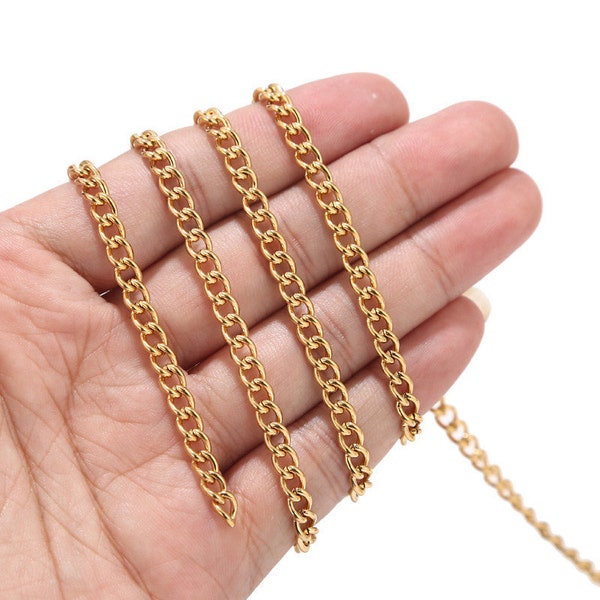 1M/5M Stainless Steel Chunky Curb Chain, Gold Plated Curb Chains, 4.5mm Width Open Curb Chain For Jewelry Making