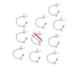 10 st. rostfritt stål, förgyllda, 15 mm, 20 mm, 30 mm, örhängesstift med ögla, C-formade örhängen, örhängestillbehör, gör-det-själv, örhängen för kvinnor, tillverkning bild 3