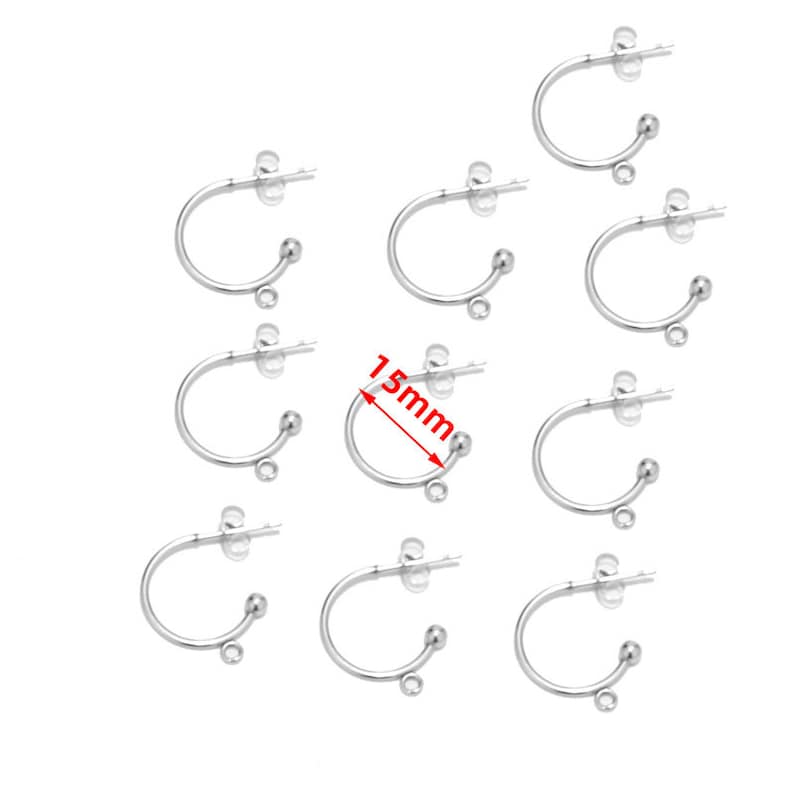 10 st. rostfritt stål, förgyllda, 15 mm, 20 mm, 30 mm, örhängesstift med ögla, C-formade örhängen, örhängestillbehör, gör-det-själv, örhängen för kvinnor, tillverkning bild 3