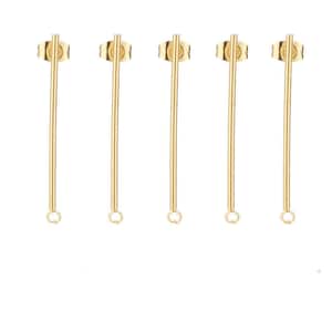 10pcs Stainless Steel Gold Plated Long Stick Earring Posts with Open Ring, DIY Dangle Earring Components, Women Stud Earring Accessories