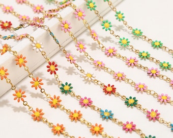 1 meter roestvrij staal Daisy Charm Chain vergulde emaille bloem kralen kettingen voor ketting armband oorbellen DIY sieraden maken