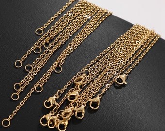 10 pezzi/lotto in acciaio inossidabile da 1 mm, 1,5 mm e 2 mm di larghezza, catena a maglie dorate, collana da donna per la creazione di gioielli fai da te all'ingrosso