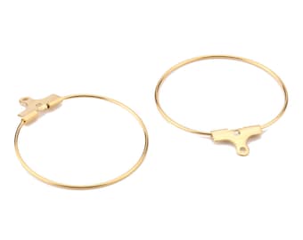 Stainless Steel Real Gold Plated Beading Hoop Earring Finding Components With 2 Loops Round Tassel Earring Hoops for Jewelry Making