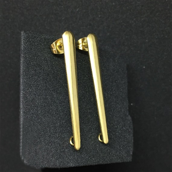 Stainless Steel Long Bar Stud Earrings Post with Ring 14K | Etsy
