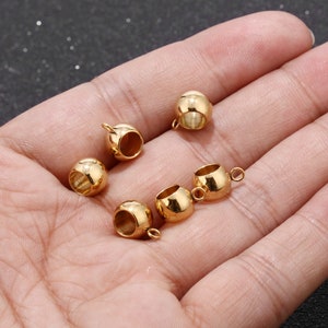 10pcs Stainless Steel Gold Color Big Hole Connectors Bails Beads with loop fit European Charm Bracelet Pendants 8mm/6mm